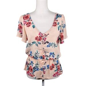 One Clothing Pink Floral Boho Flowy Romantic Cottagecore Top Size Medium New!